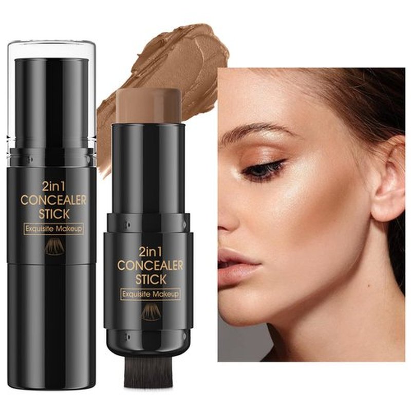 Cream Contour Stick, Multi-Use Bronzer Stick with Brush, Highlighter Blush Stick for Natural Foundation Makeup, New Updated Moisturizer Highlighter and Bronzer Stick, Face Contour Concealer Makeup 06
