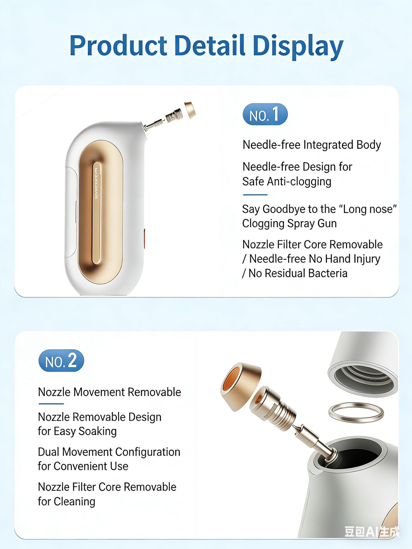 Handheld Needle-Free Oxygen Facial Machine, High Pressure Nano Mist Sprayer for at-Home Face Hydration and Brightening, White and Gold