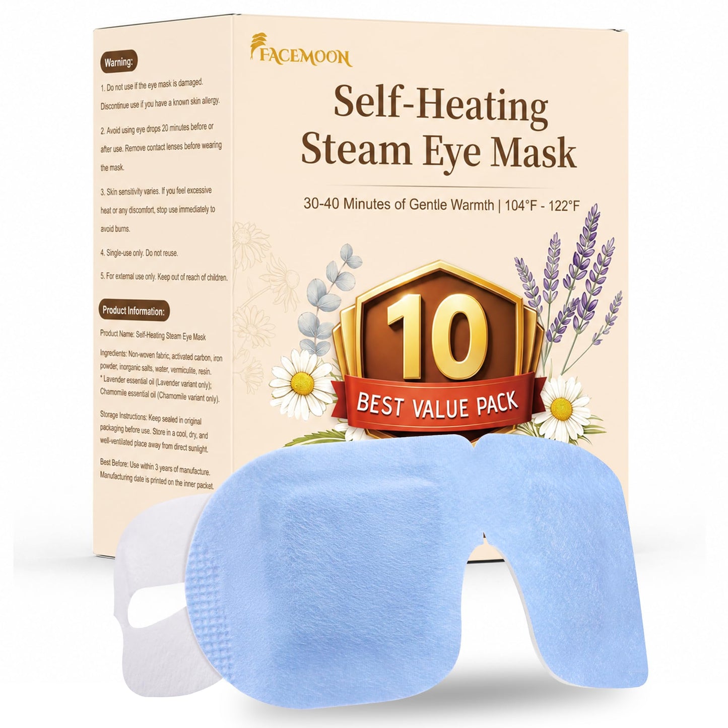 10 Packs Self Heating Steam Eye Mask: Warm Eye Compress for Dry Eyes, Stye Eye Treatment - Disposable Moist Heated Sleep Mask for Tired Eyes & Headache Relief - Ideal for Travel & Spa Gift(Unscented)