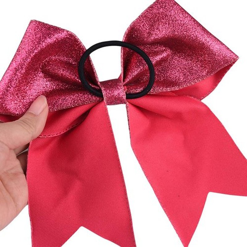 DEEKA 12 PCS 7" Large Glitter Cheer Bows Shiny Cheer Hair Bows Ponytail Holder Handmade for Cheerleader Girls Softball Sports -Pink