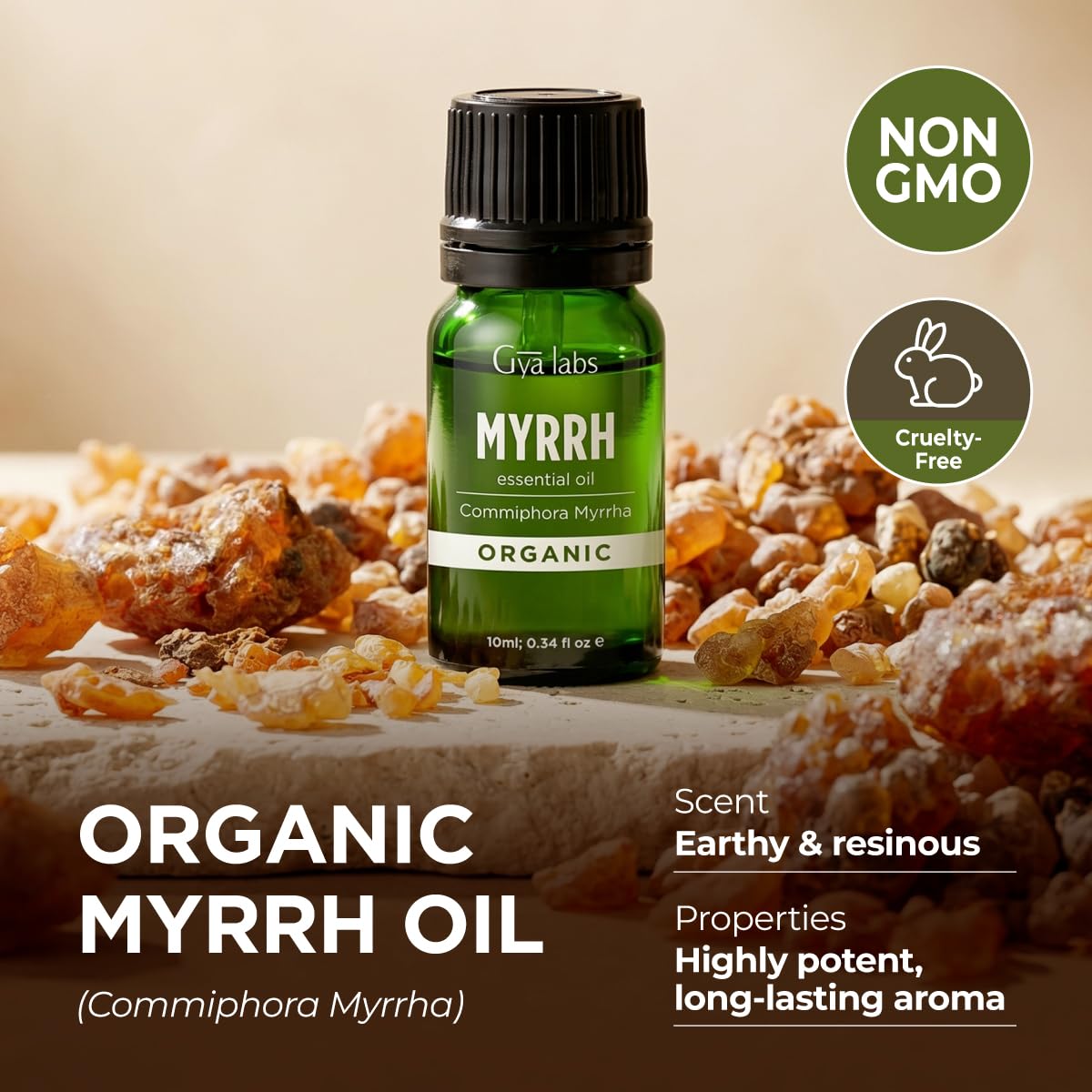 Gya Labs Organic Myrrh Essential Oil - 0.34 Fl Oz - for Skin, Hair, Diffuser, Aromatherapy, DIY Candle Making Scents