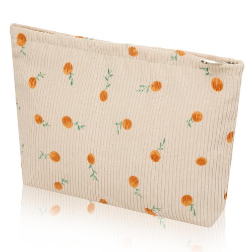 Wudimeitt Cosmetic bag Makeup bag Preppy Cute Corduroy Toiletry bag for women travel essentials (Yellow rose)