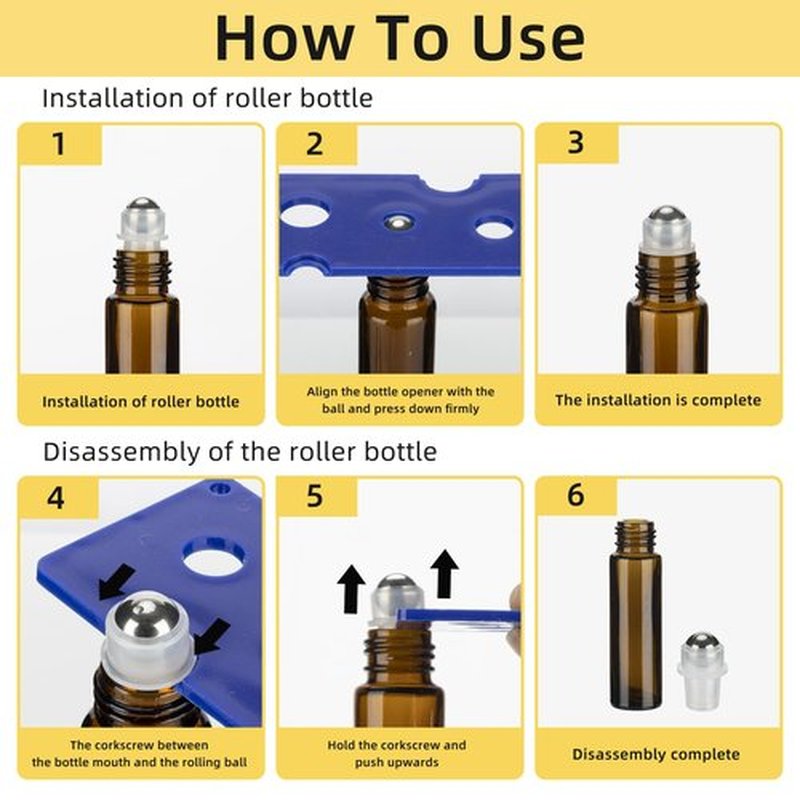 GIVITASOT 10ML Essential Oil Roller Bottles, 12 Pack Amber Oil Roller Bottles for Essential Oils, Roll on Bottles with Stainless Steel Balls(12 Labels, Opener, Funnel, Dropper Included)