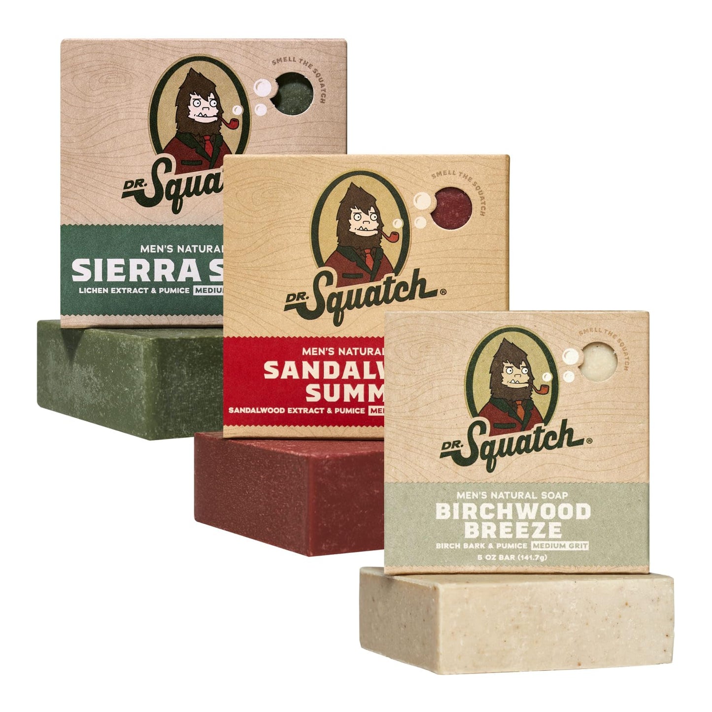 Dr. Squatch Natural Men’s Bar Soap - Cold Process Body Soap Bar with Natural Oils - Gifts for Men - Sierra Storm, Sandalwood Summit, Birchwood Breeze (5 oz, 3-Pack)