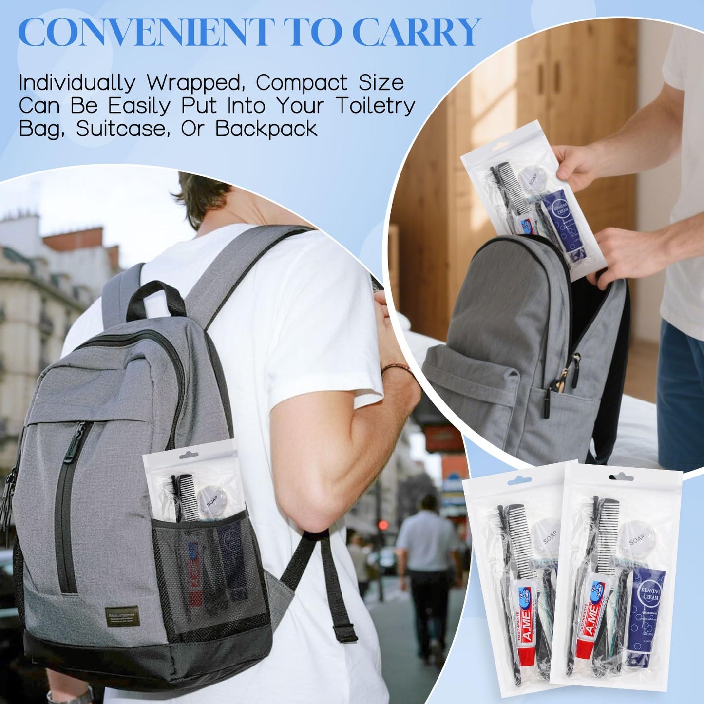 Disposable Toiletry Kits, 6 In 1 Bulk Travel Size Hygiene Care Packages,Essential Men Women Individually Wrapped Personal Toiletries Set for Hotel, Charity/Guests/Shelter/Homeless (40 Pack)