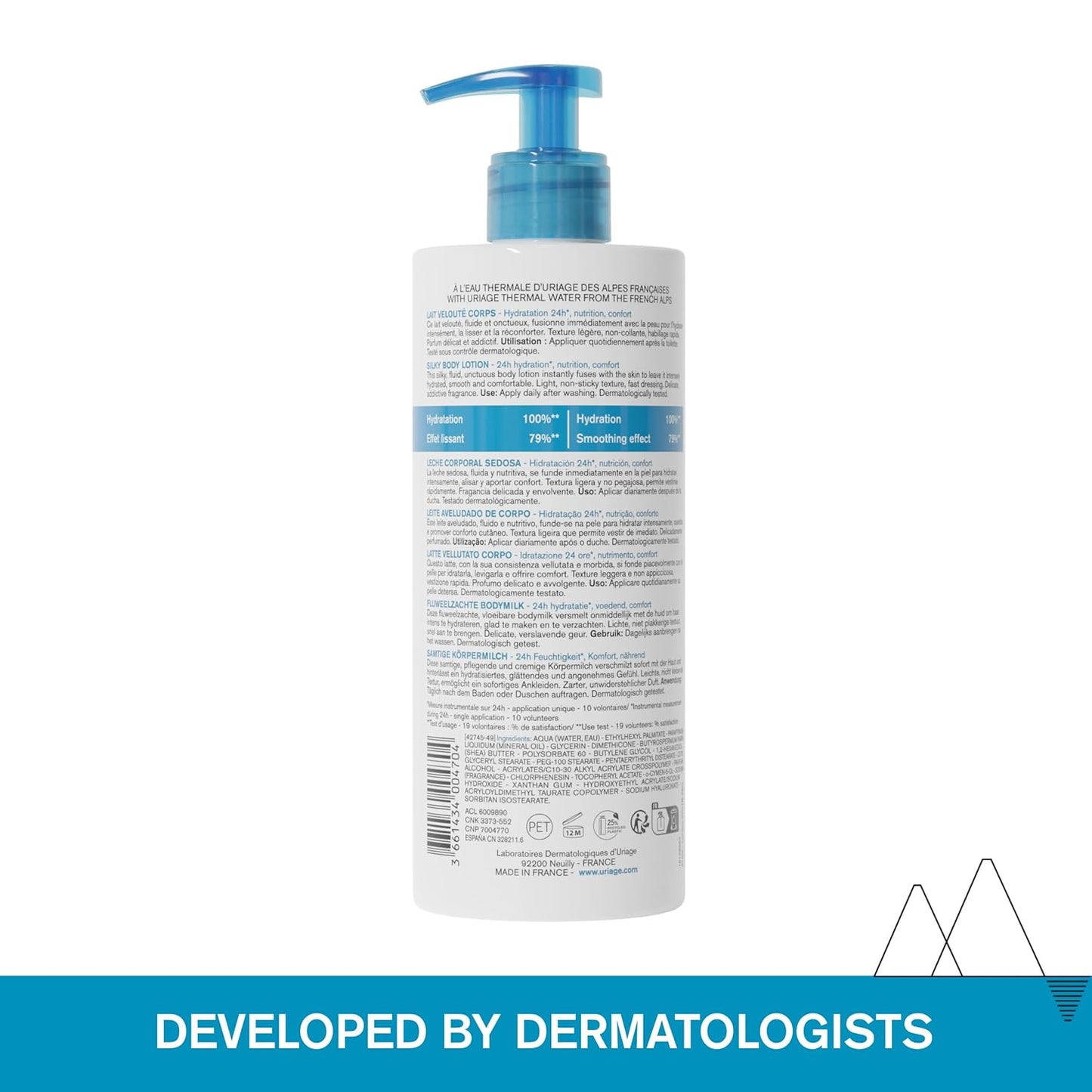 URIAGE Silky Body Lotion with Shea Butter & Hyaluronic Acid | 24H Hydration, Smoothing Effect, Moisturizer, Paraben-Free, 500 mL / 17 oz