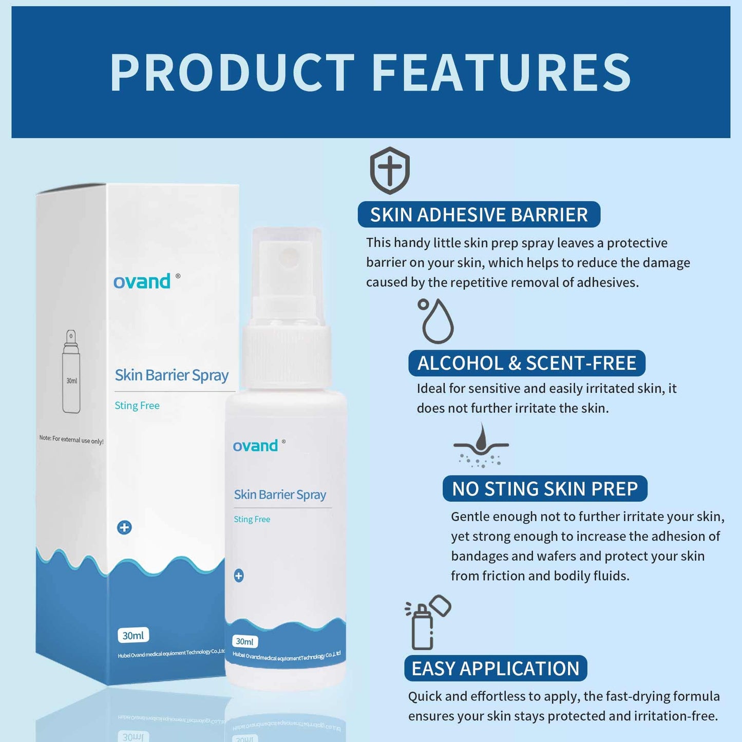 No Sting Ostomy Barrier Spray - Skin Barrier Film for Sensitive Skin - Skin Barrier for Protection Around Stomas and Wounds
