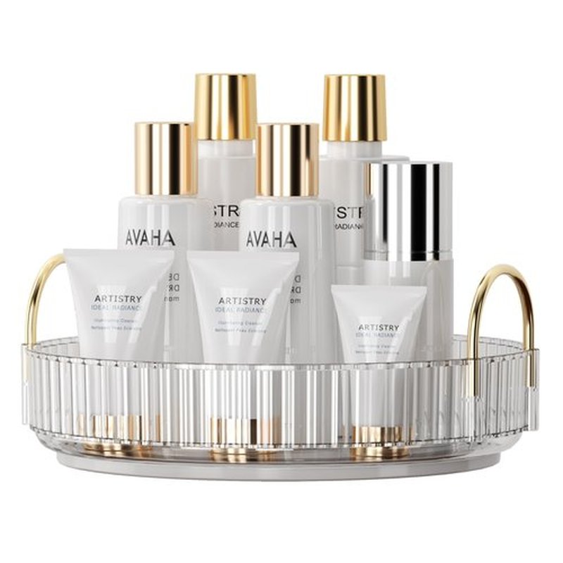 YCIA&DONE 360 Rotating Makeup Organizer and Storage for Vanity Countertop 1 Tier, High Capacity Cosmetic Skincare Perfume Organizer for Dresser Bathroom Fridge Lazy Susan Organizer(Clear White)