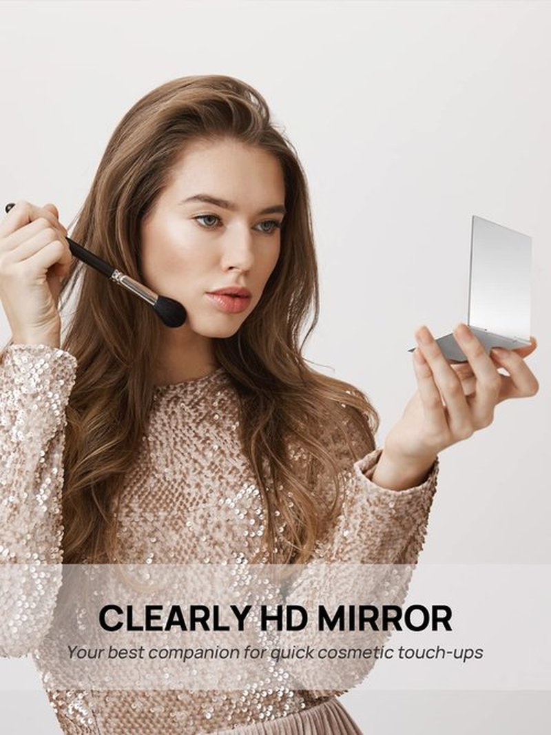 MIRRORNOVA Portable Folding Mirror, Ultra-Slim Durable Makeup Mirror, Small Tabletop Mirror for Travel, Aluminum Shell, Mini Size, 4.7"
