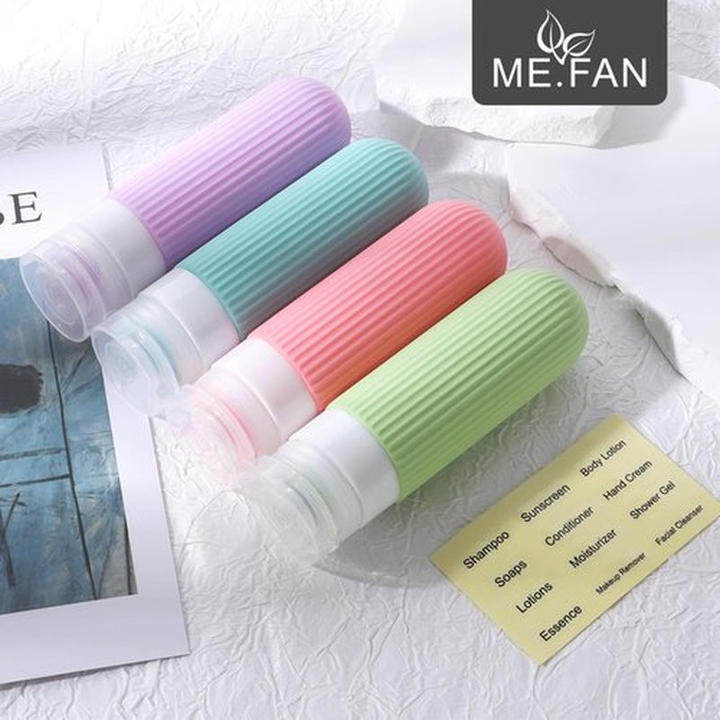 ME.FAN Travel Bottles for Toiletries, TSA Approved 3oz Silicone Travel Size Containers/Portable Split Bottle, Travel Accessories for Conditioner, Shampoo, Lotion - 4 Pack Bright