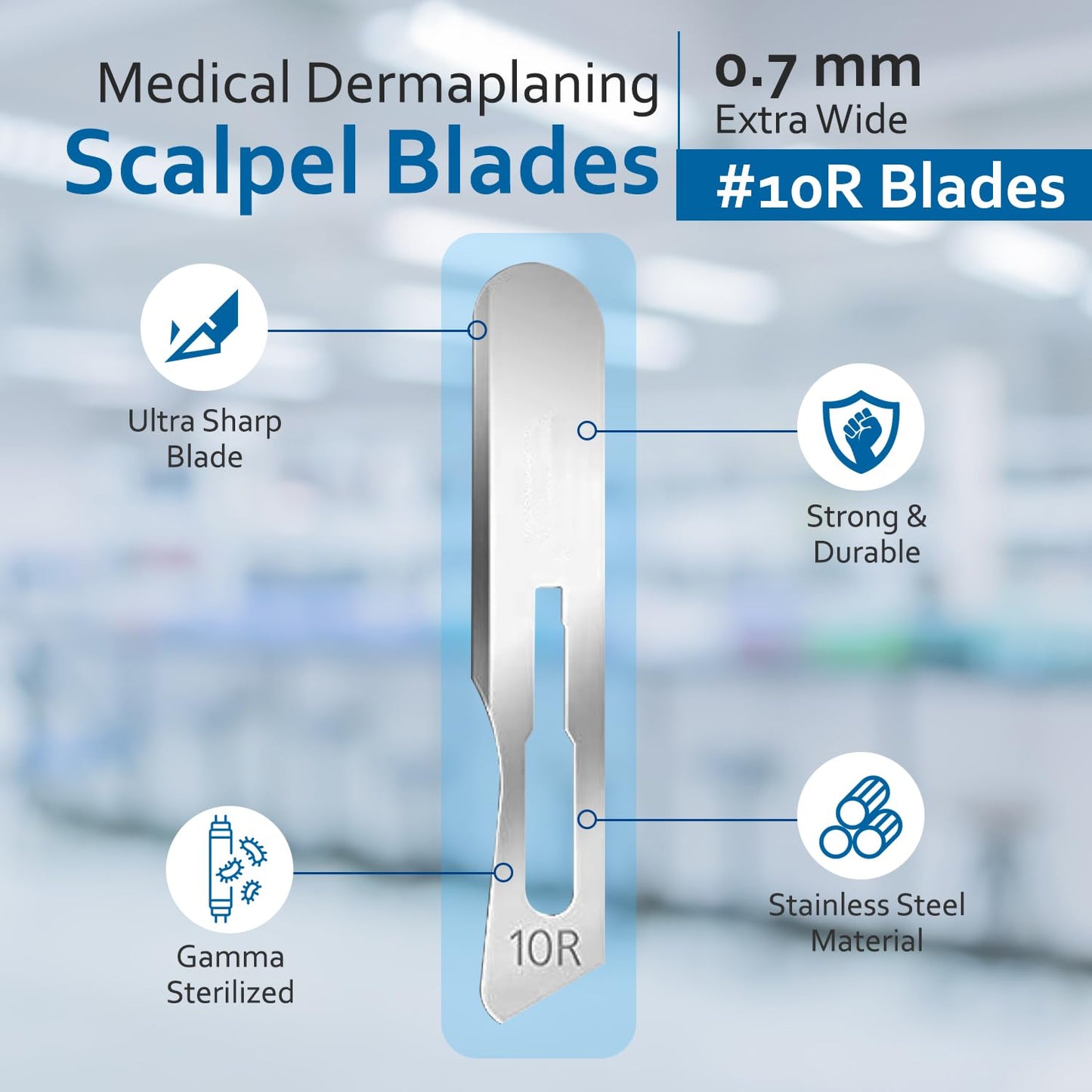 PakCan 100 pcs #10R Dermaplaning Scalpel Blades 0.7 mm Extra Wide Sterile Blades Carbon Steel - Individually Wrapped Pack of 100 Blades (#10R Blades (100 Qty))