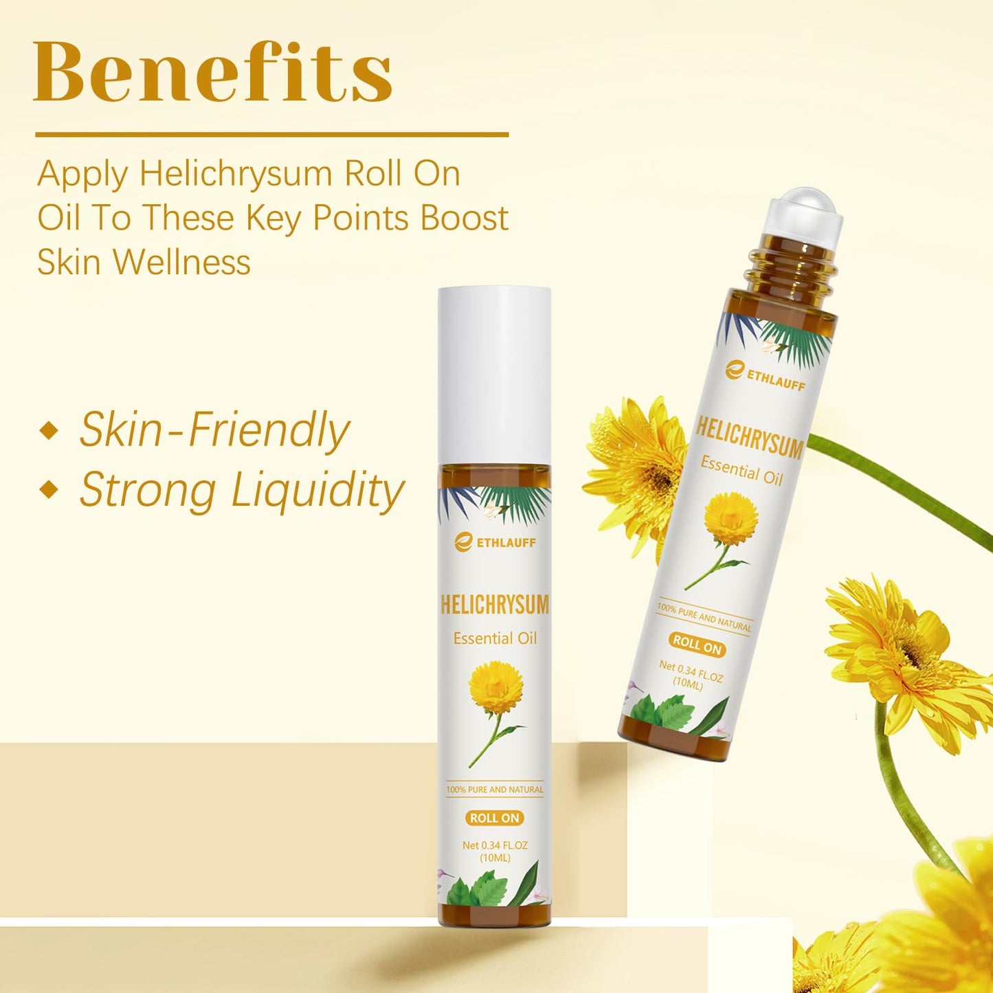 Helichrysum Essential Oil Roll On, 100% Pure Aromatherapy for Skin Vitality & Anti-Aging,Aromatherapy, Skin Care, Happy, Stress Relief