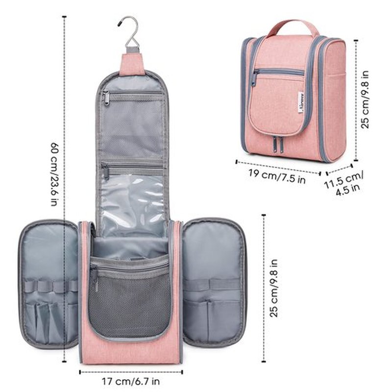 Narwey Small Hanging Toiletry Bag Women Travel Makeup Bag Organizer Toiletries Bag for Travel Size Essentials Accessories Cosmetics (Medium, Pink)
