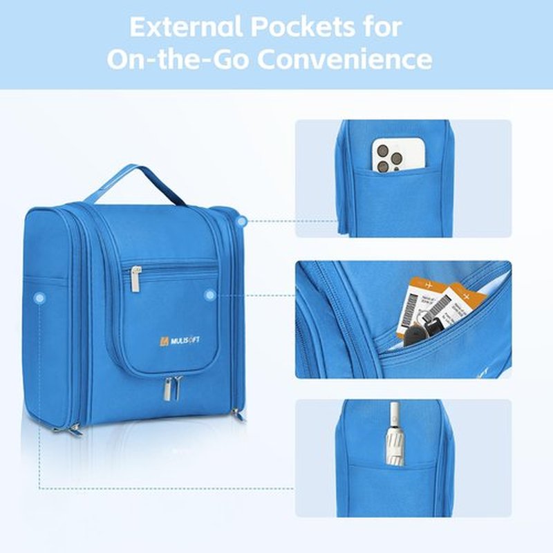 MULISOFT Travel Toiletry Bag for Women & Man, Extra Large Toiletry Bag, Portable Hanging Toiletries Bag, Water Resistant Dopp Kit for Toiletries, Cosmetics, Big Comparment Travel Makeup Bag Organizer
