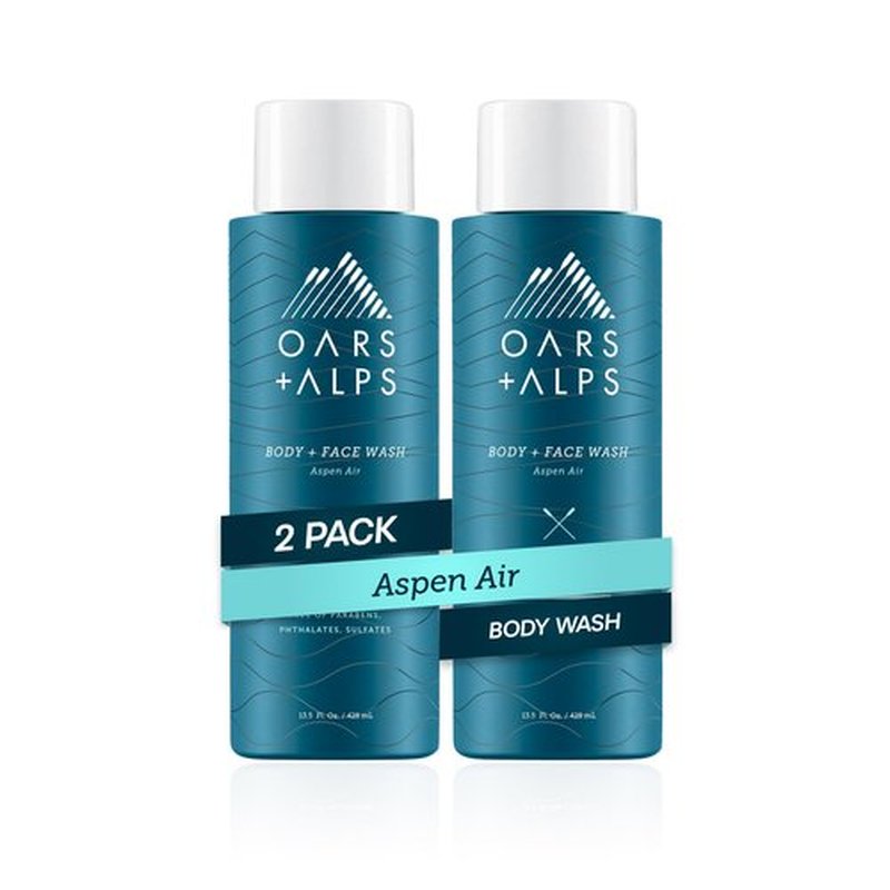 Oars + Alps Mens Moisturizing Body and Face Wash, Skin Care Infused with Vitamin E and Antioxidants, Sulfate Free, Aspen Air, 2 Pack