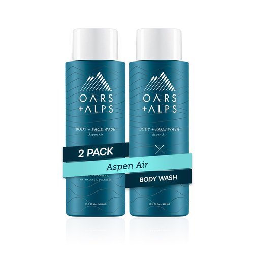 Oars + Alps Mens Moisturizing Body and Face Wash, Skin Care Infused with Vitamin E and Antioxidants, Sulfate Free, Aspen Air, 2 Pack