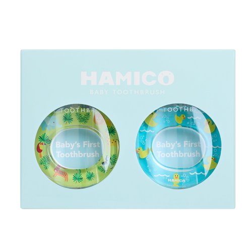 HAMICO Baby Toothbrush Gift Set Gentle, Extra-Soft Bristles for Baby’s First Toothbrush | Easy Grasp-No Overreach Infant Toothbrush | BPA Free | 2-Pack: Rubber Ducks & Jungle Animals