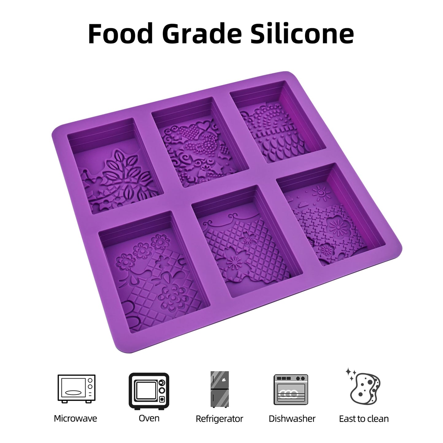 Silicone Soap Mold 6 Cavities Rectangle Flower Soap Molds for Homemade Craft Lotion, Cake, Ice Cube(Size 3.15 x 2.17inch)
