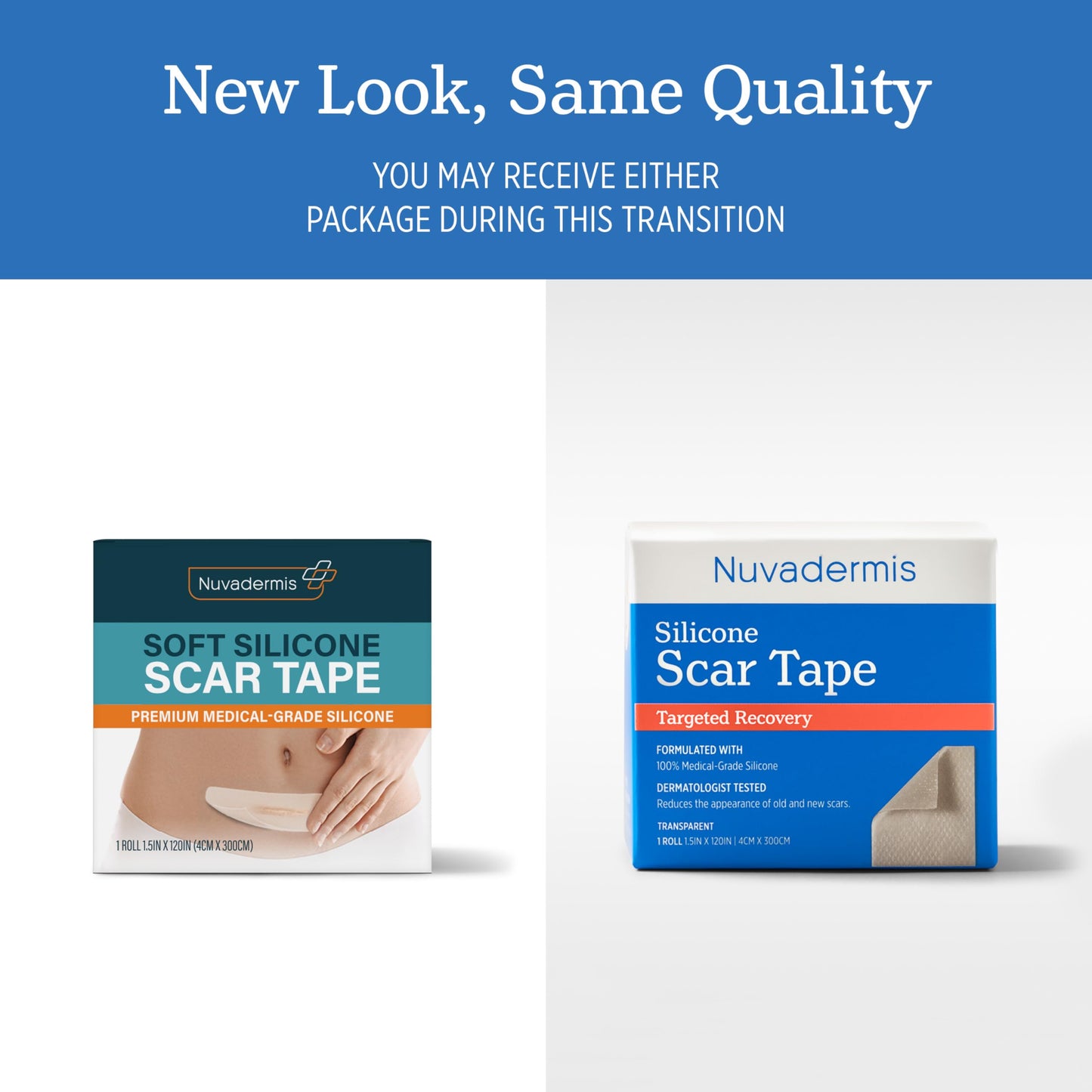 NUVADERMIS Clear Silicone Scar Tape for Surgical Scars - 120" x 1.5" Rolls - Section, Tummy Tuck, Keloid, and Surgical Scars - Reusable Medical Grade Silicone Scar Tape - Pack of 2