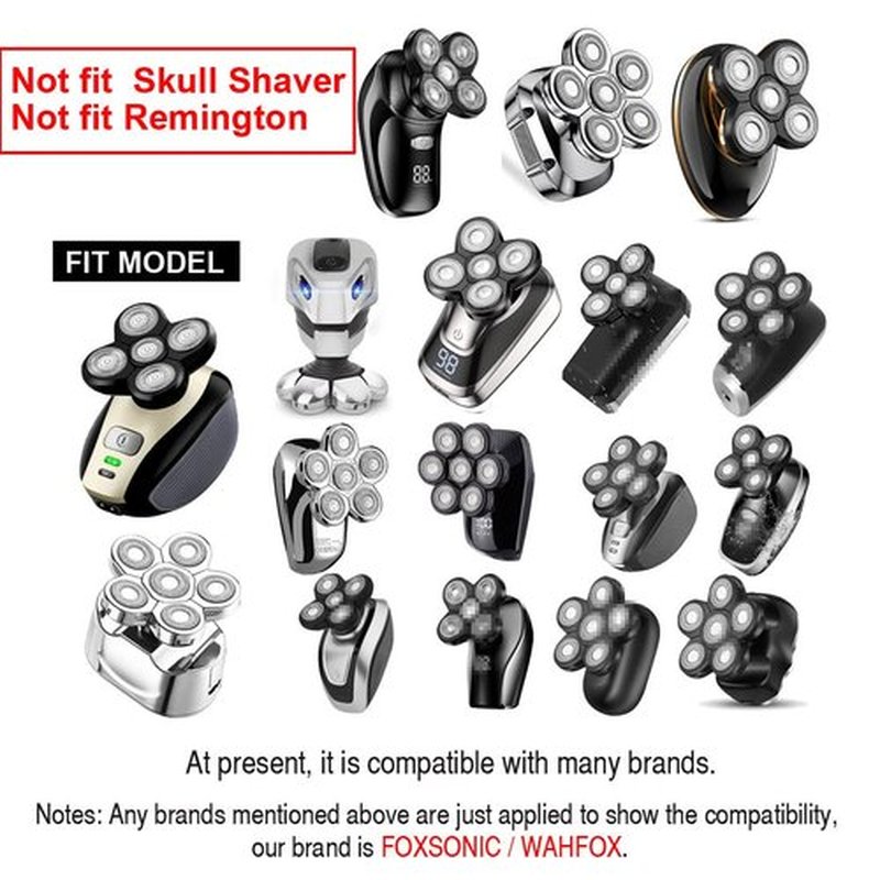 FOXSONIC Blue 6 Blades Shaver Replacement Heads for Head Shaver, 6 Blades Head Shaver Replacement Blades Bald Shaver with Blade Cover Electric Razor Shaver Head