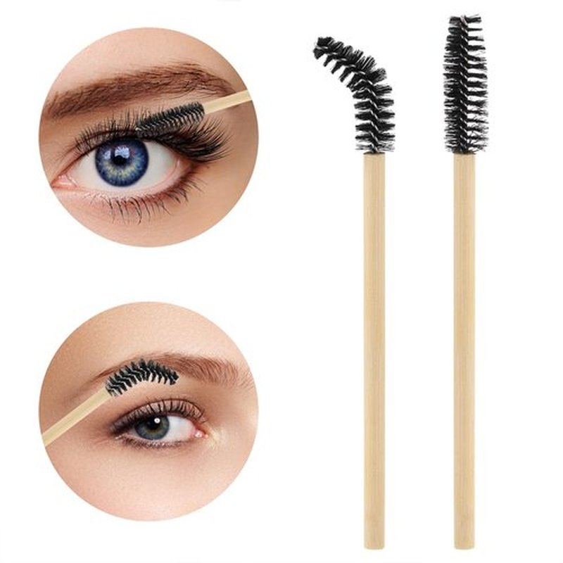 100pcs Disposable Bamboo Mascara Wand and Lip Brush, Eyelash Brushes Eyebrow Extension Lipstick Applicators Makeup Brush Tool Kits（Black）