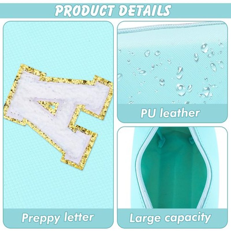 URSKYTOUS Gifts for Girls Initial Makeup Bag Personalized Cosmetic Bag with Zipper Cute Travel Toiletry Bag Waterproof PU Preppy Makeup Pouch Birthday Gift for Teen Girls Women(Blue A)