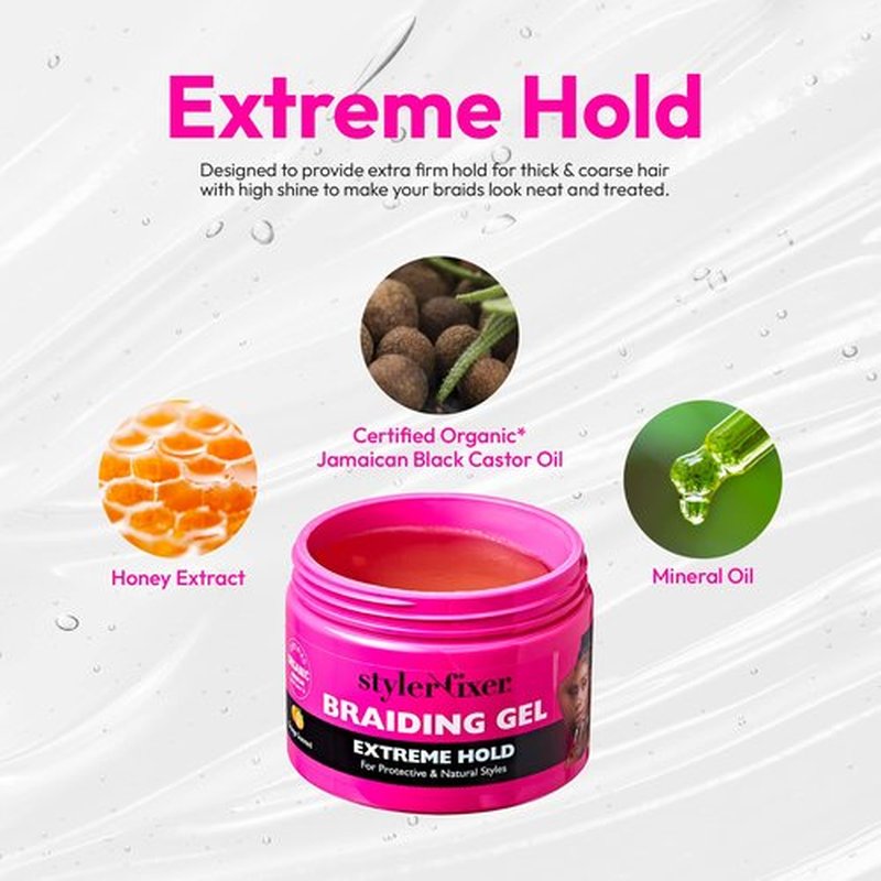 Red by Kiss Braiding Gel Extreme Hold Styler Fixer for Box Braids & Cornrows, Hydrating, Conditioning, Long-Lasting Frizz Control, 4C Moisturizing, Nourishing High Shine (6 fl. oz.)