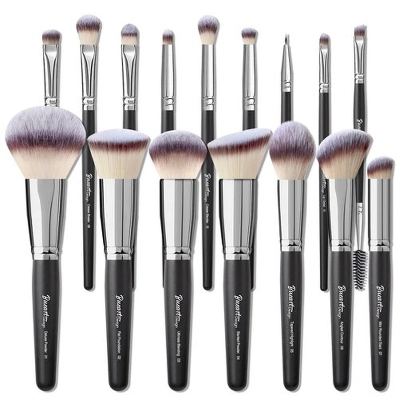 Bueart Design 19Pcs ULTRA SOFT Black labeled Makeup Brushes set Contains large powder Flat Foundation Blending Blush Face contour Concealers Brush (16Pcs Matte Black S)