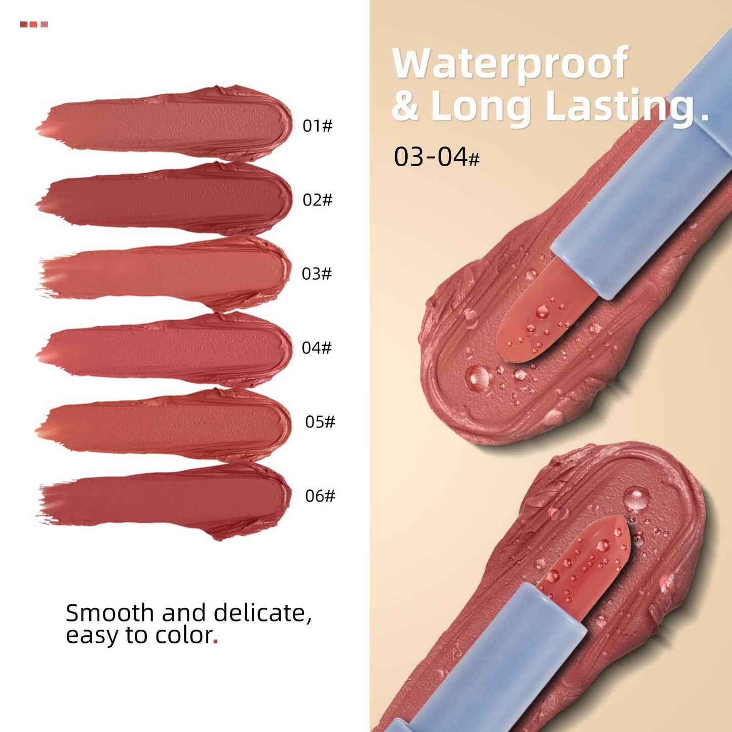 LAMUSELAND Matte Lipstick, 2Pc/Set Waterproof Long Lasting Moisturizing Lip Stain Earphone Dual-color Lip Gloss Primer, Non-stick Cup Lip Make Up Gift Kit for Girls (Red)