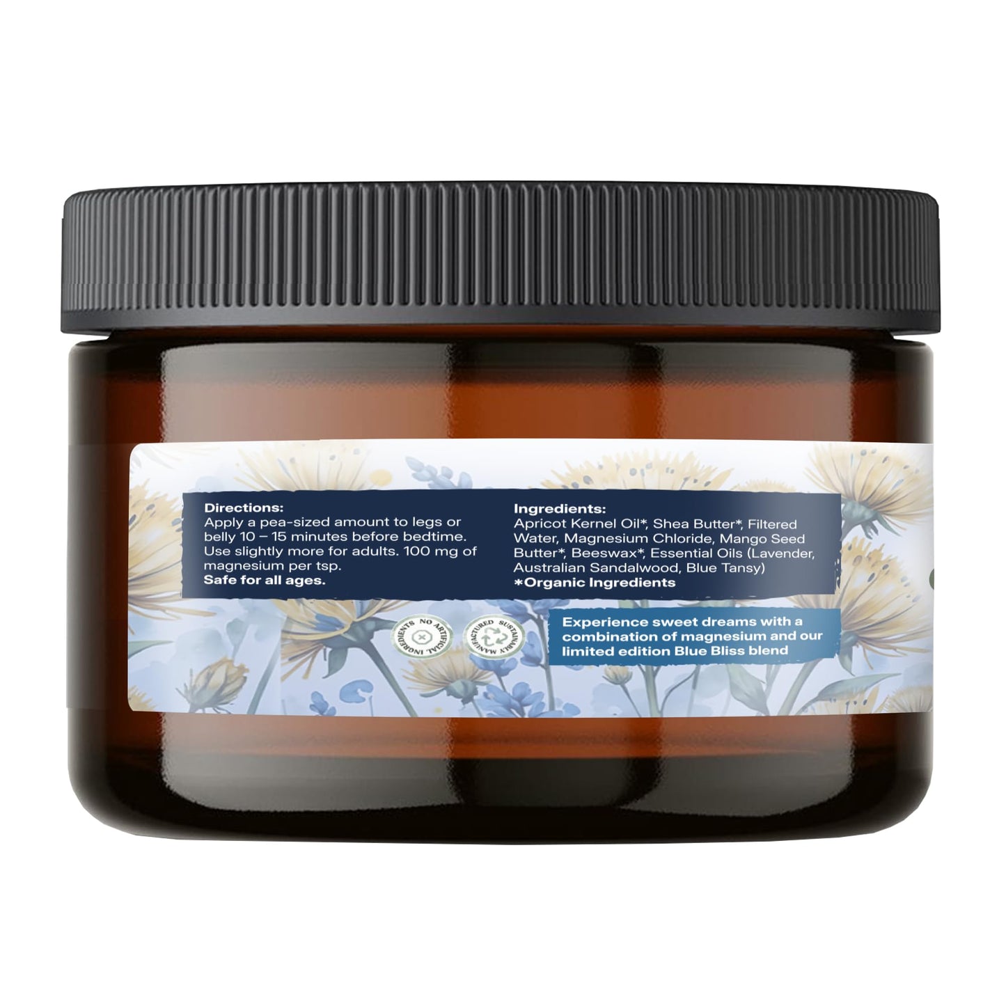 Earthley Wellness, Magnesium Lotion, Parent's Picks Award-Winner, Apricot, Shea Butter, Mango Butter, Lavender, Blue Tansy and Sandalwood Scent (6oz, Seasonal Blue Bliss)