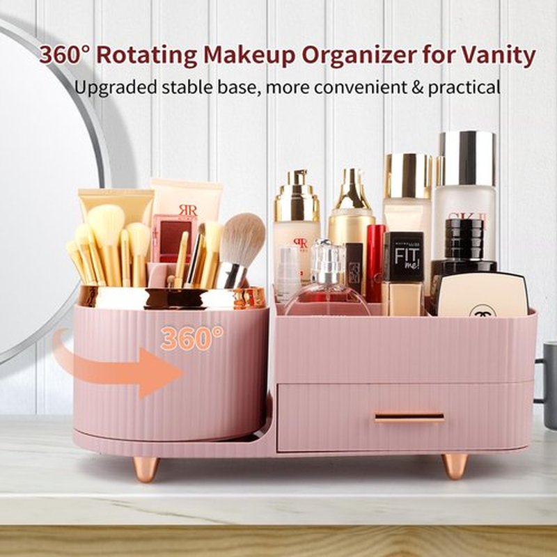 Molutsody Makeup Organizer for Vanity, Cosmetic Display Case with Drawers, Fits Makeup, Skincare Products, Brushes, Lipsticks, and Other Accessories, Versatile Storage Solution (Pink)