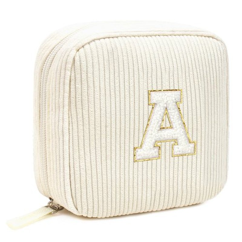 Preppy Makeup Bag for Women - Monogram Personalized Initial Makeup Bags Cosmetic Pouch Make Up Case for Women Her Best Friend Friendship Sister Teacher, Birthday Gifts for Women (Letter A, Beige)