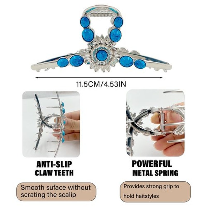 Dailyyart Large Large Metal Hair Claw Clips 4.5 In Silver Turquoise Stone Sun Flower Western Hair Claw for for Thin Thick Curly Hair (Sun Flower)