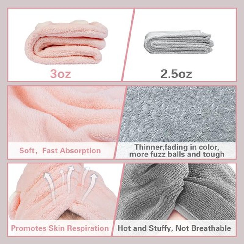 WSLFOKIDA Hair Towel, 2 Packs for Wet Hair, Hair Drying Towels, Ultra Absorbent Twist Hair, for Drying Long & Thick Hair (Pink)