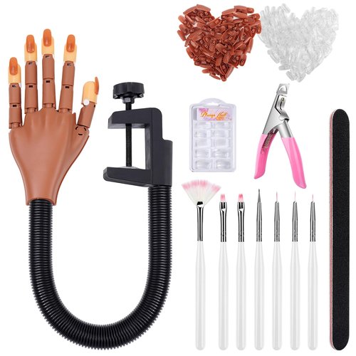 Practice Hand for Acrylic Nails, Flexible Nail Training Maniquin Practice Hand, Moveable Practice Nail Hand wth 200 Pcs Replaceable Nails for Acrylic Nail Manicure DIY