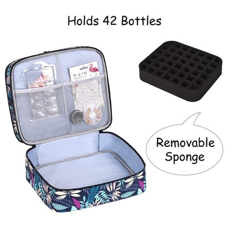 LYFFXYH Nail Polish Carrying Case, Portable Nail Polish Holder Holds 42 Bottles(15ml), Double-layer Storage Bag for Nail Polish and Manicure Set(Leaf-Holds 42 Bottles)