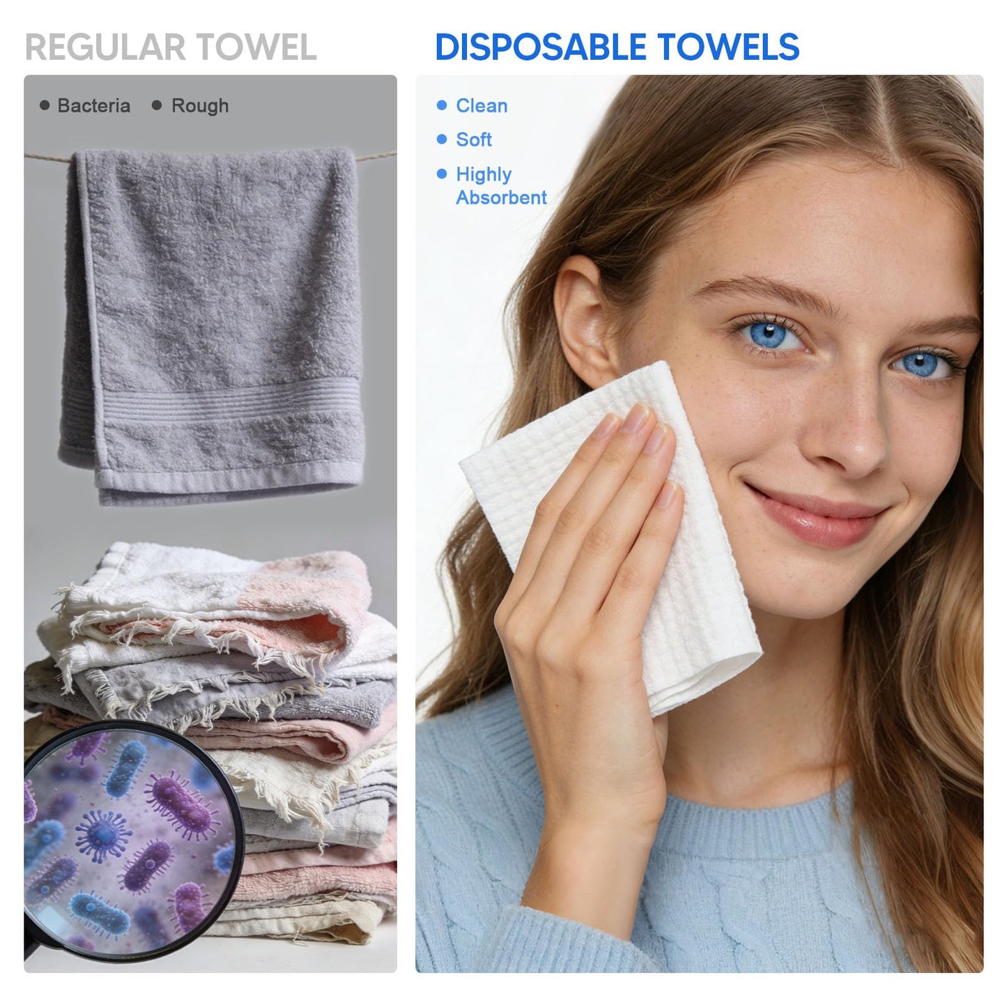 KODAMO Disposable Face Towels – 2 Pack (100 Count) – Ultra Soft & Thick Biodegradable Makeup Remover Cloths – Lint-Free Facial Cleansing Cloths in Paper Box