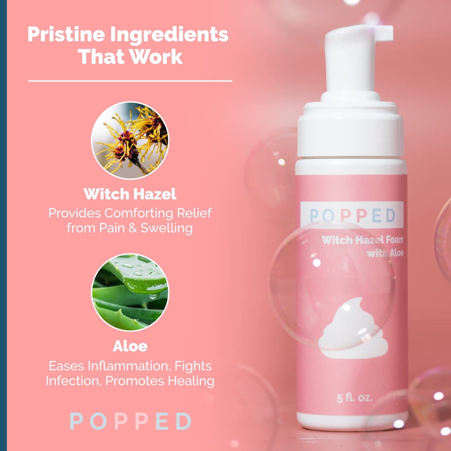 Popped Postpartum Witch Hazel Foam with Aloe, Perineal Healing, 5 fl oz
