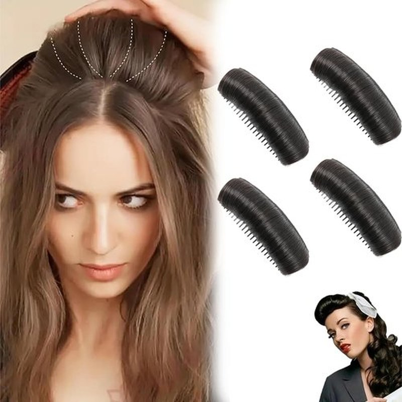 Invisible Fluffy Hair Pad, Natural Hair Bump Clip for Volume, DIY Heighten Hair, Fluffy Hair Pad Styling Insert Tool, Hair Bun Invisible False Hair Clip(4pcs, Natural black)