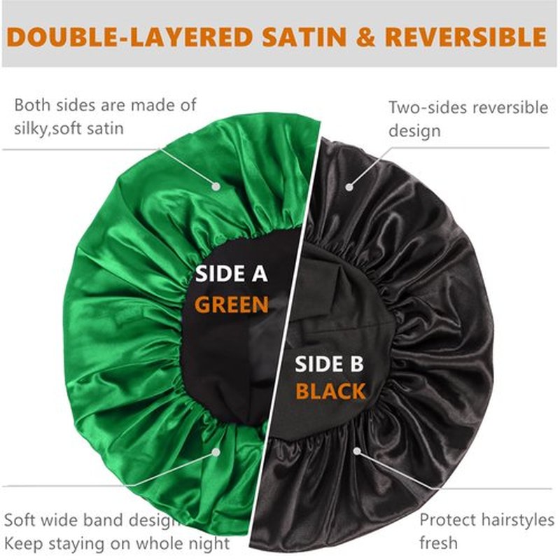 Bonnet for Men,Hair Bonnet for Sleeping,Double Layer Satin Bonnets for Black Women Curly Hair Braids,Reversible Sleep Cap (Large,Black/Green)