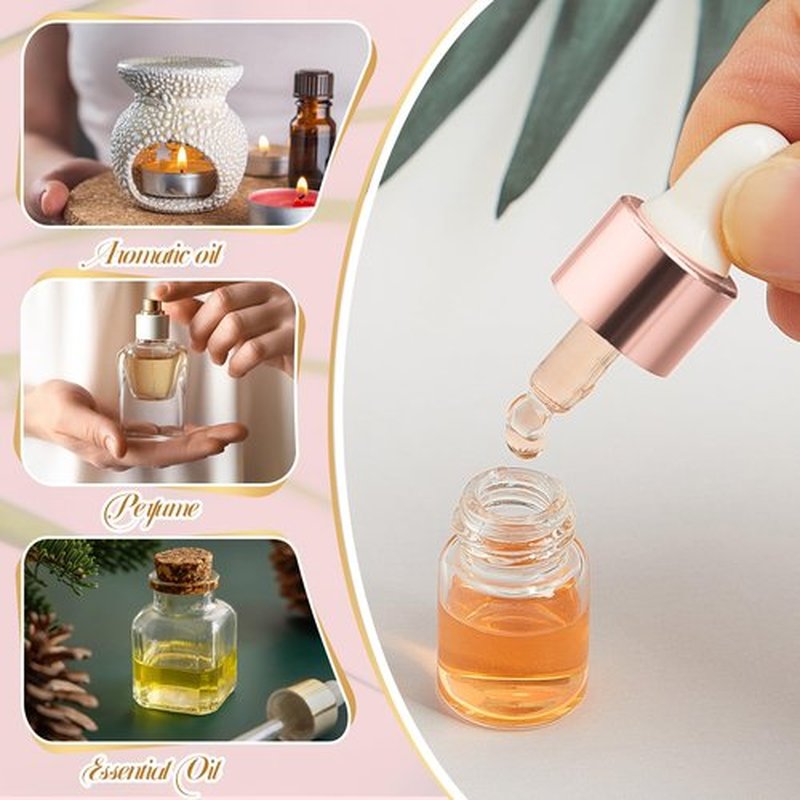 Didaey 100 Pcs Mini Glass Dropper Bottle Bulk, 2 ml Rose Gold Clear Essential Oil Dropper Bottles Small Tincture Empty Bottles Sample Containers Perfume Liquid Vials with Cap for Traveling