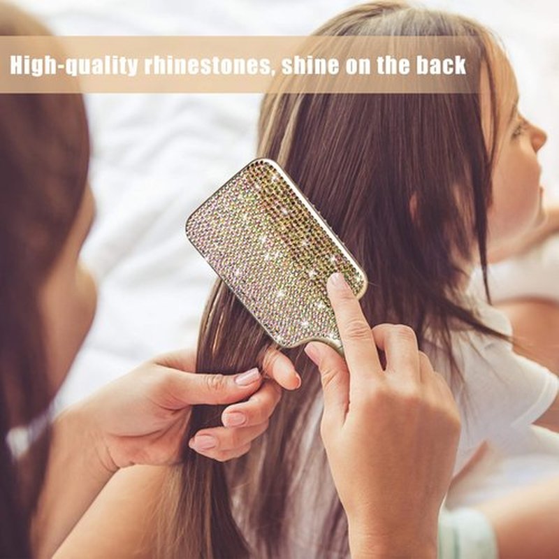 Hair Brush Detangles Instantly Removing Tangles, Knots, Fly Aways Exceptional Wig Brush For Hair Wraps & Weave Management Handmade Luxury Bling Crystal Paddle Brush Cute Rhinestone (Rose Gold)