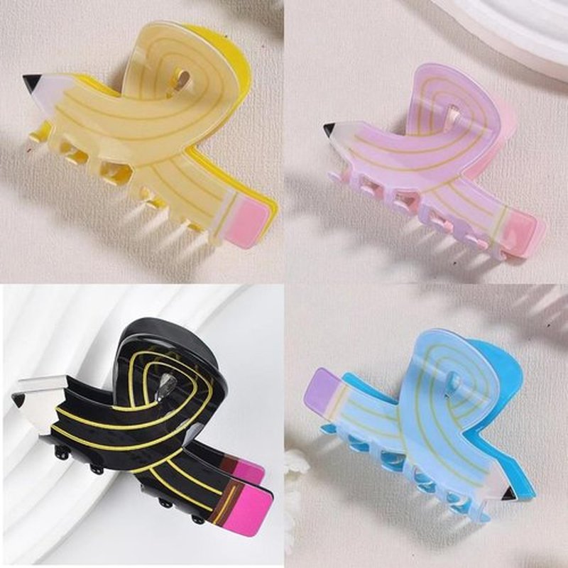 YUEELI Hair Clips for Women and Girls, 3 Pieces Pencil Hair Claw Clips Back To School Hair Clips Funny Hair Jaw Barrettes for Women Thin Thick Curly Hair (Black Pink Blue)