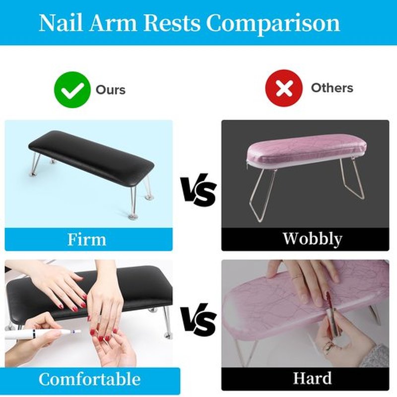 Merterfly Arm Rest for Nails, Sturdy Nails Arm Rest for Nail Tech with Space for Nail Lamp, Reduces Back Pain, Easy Clean Hand Rest for Manicures and Pedicures (Black)
