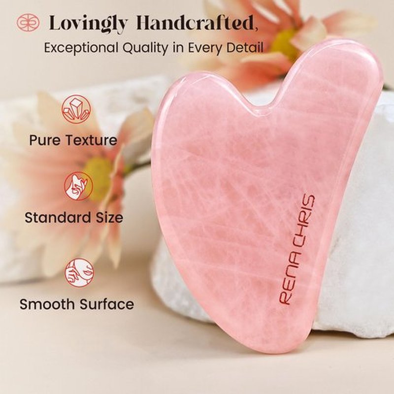 Rena Chris Gua Sha Facial Tools, Natural Jade Stone Guasha Tool, Manual Massage Sticks for Jawline Sculpting and Puffiness Reducing, Gua Sha Scraping Massage Tool, Skin-Care Tool (Pink)