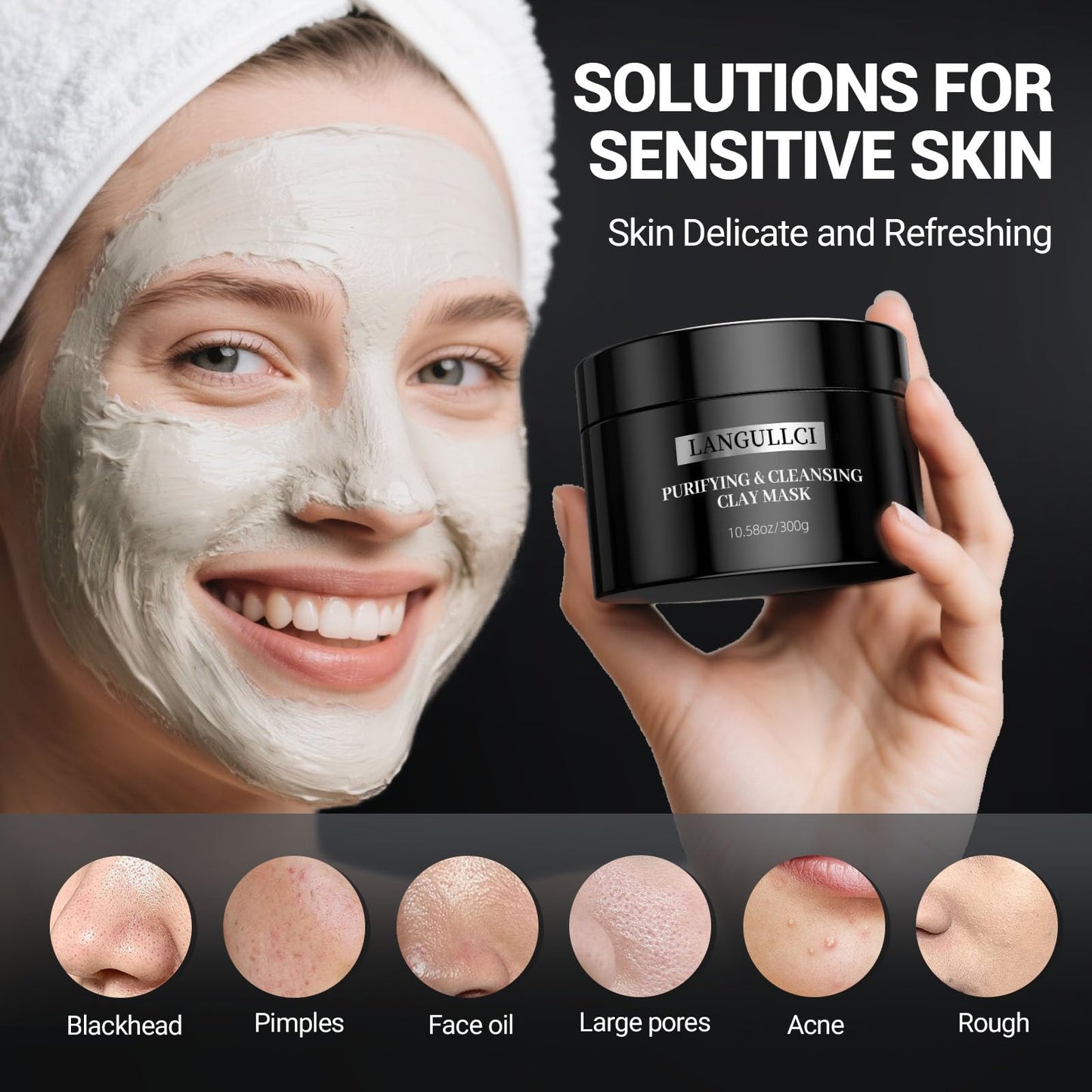 Kaolin Clay Mask for Face, Blackhead Remover & Oil Control, 10.5 oz