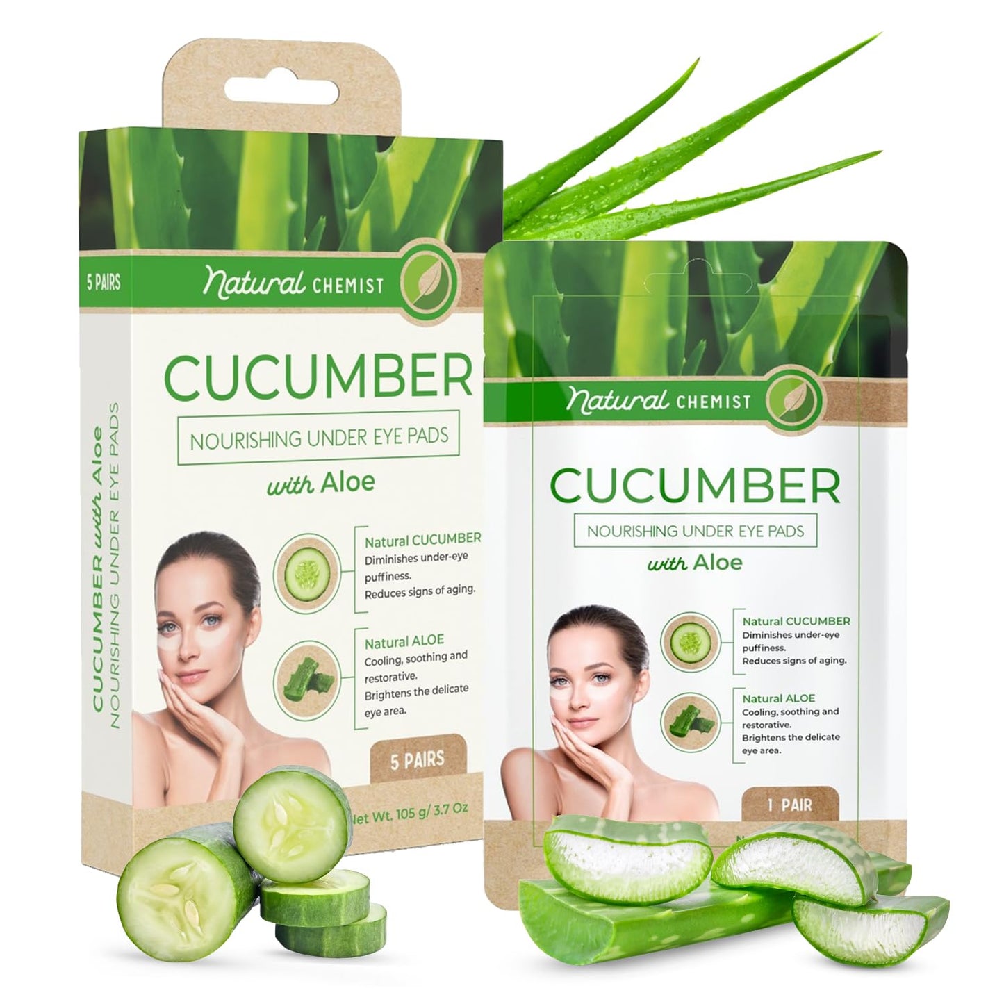 Natural Chemist Under Eye Patches - Under Eye Pads - Cruelty Free Korean Skin Care For All Skin Types - 5 Pairs