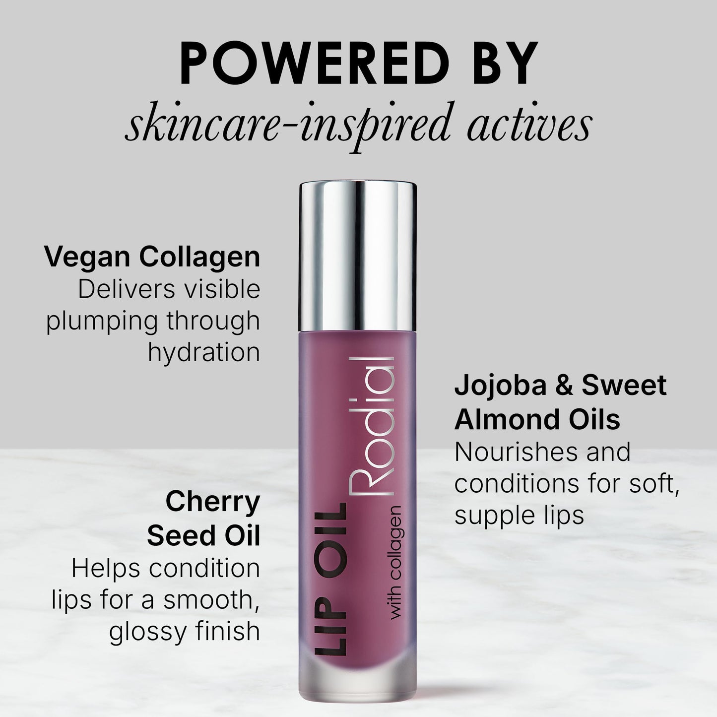 Rodial Lip Oil with Plumping Collagen 4ml - Hydrating Vegan Lip Oil for Fuller, Smoother Lips, Nourishing Lip Care with Cherry, Jojoba & Macadamia Oils, Sheer Grape Gloss Finish