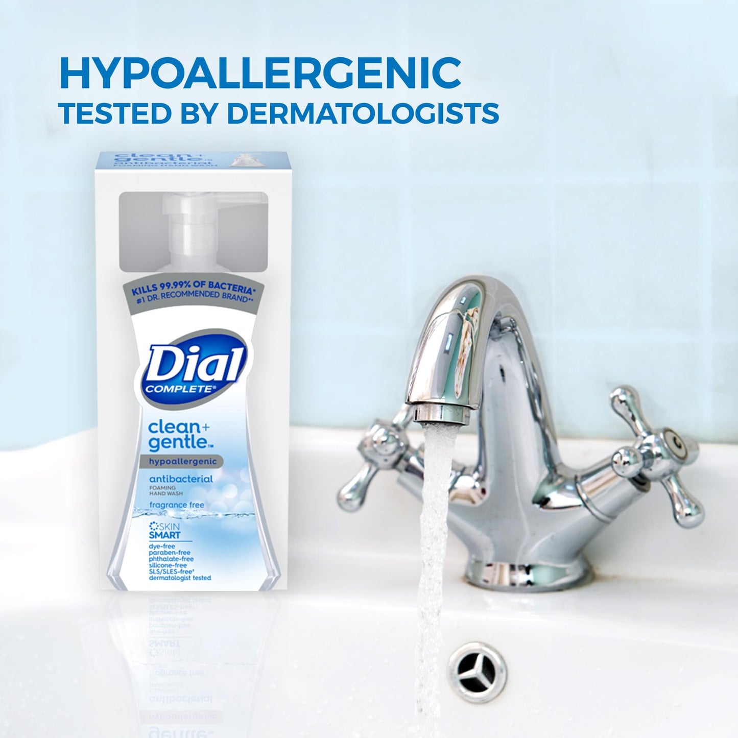 Dial Complete Clean + Gentle Antibacterial Foaming Hand Wash, Fragrance Free, 7.5 fl oz, 8 Count Case