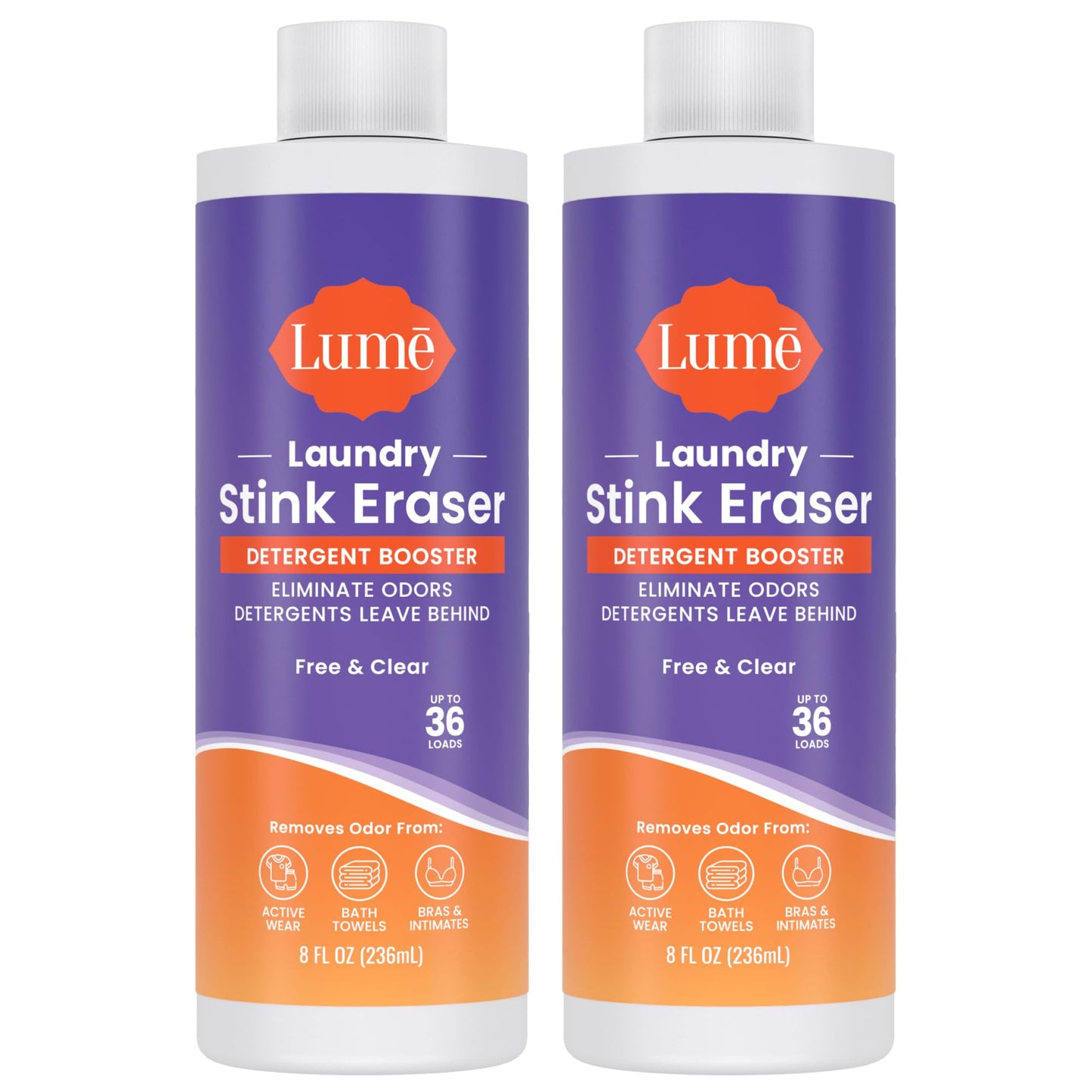 Lume Laundry Stink & Stain Eraser - Detergent Booster & Sink Soak - Eliminates Body Odor In Clothes - Odor Blasting Enzyme Blend - Make Your Detergent Work Better - Free & Clear - 8 fl oz (2 Pack)